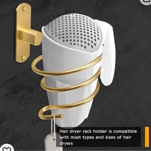 Wall-Mounted Hair Dryer Holder with Gold Spiral